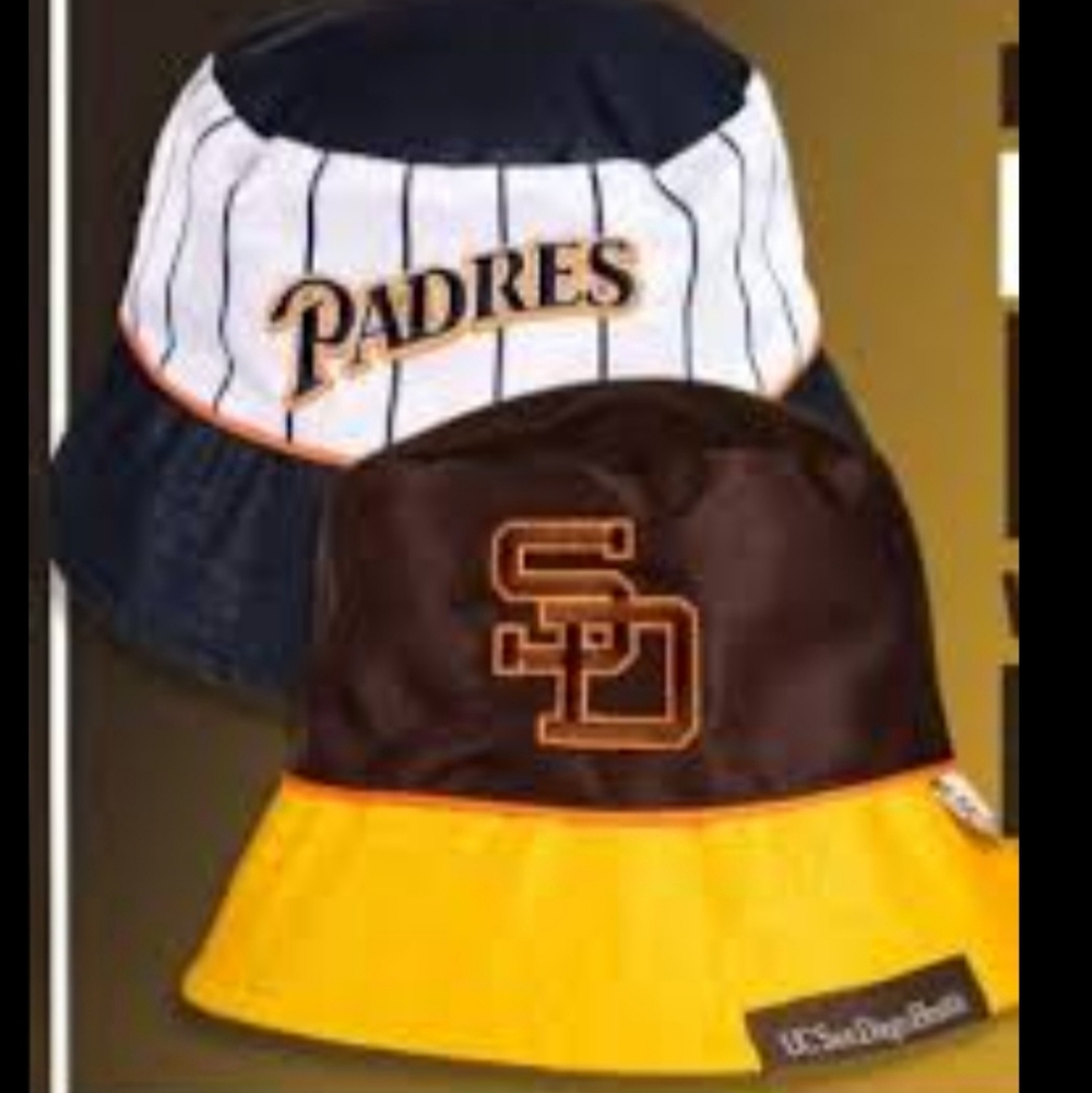 New! Retro 2025 San Diego Padres SGA Bucket Hat Reversable Brown White Striped